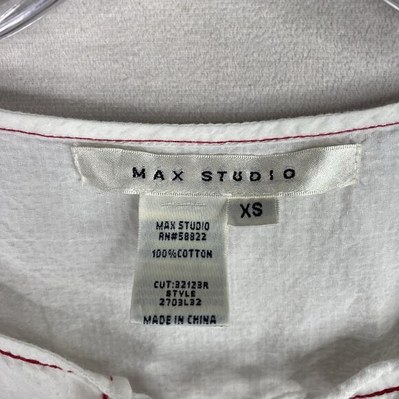 Max Studio Embroidered Peasant Blouse XS White Red Floral 100% Cotton 3/4 Slv - Picture 5 of 9